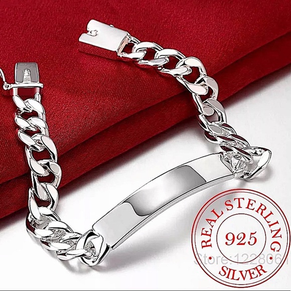 Nameplate ID Tag Sterling Silver Chain Link Curb Cuban Bracelet - Picture 2 of 12
